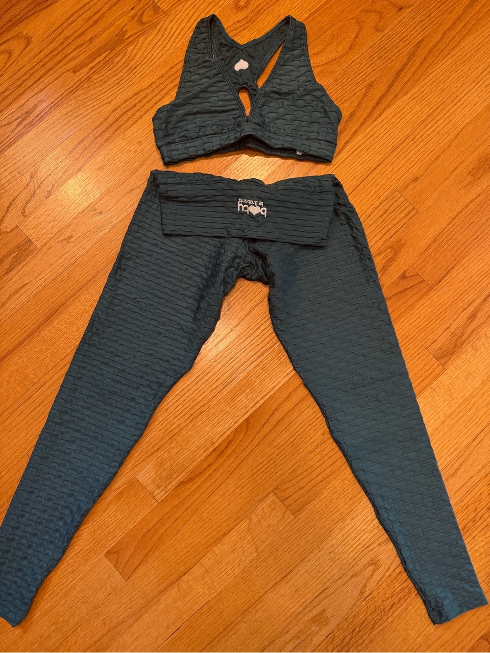 Booty by Brabants Emerald Green Textured Legging & Sports Bra Set